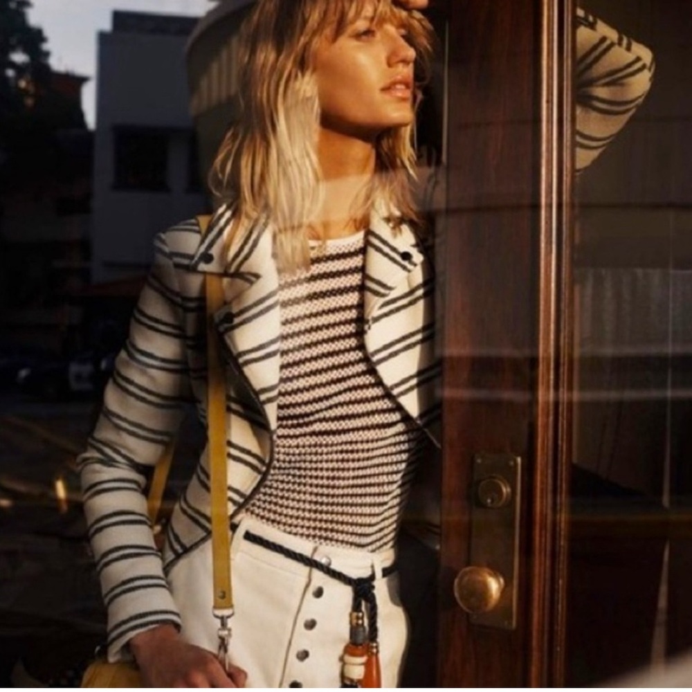 Veronica Beard Hadley Moto Jacket Blazer Stripe Tweed Asymmetrical Zip Preppy 2